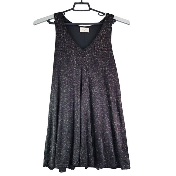 Womens Black Everly Dress Fit & Flare Sparkly Shiny V Neck Sleeveless M Medium - Picture 1 of 9